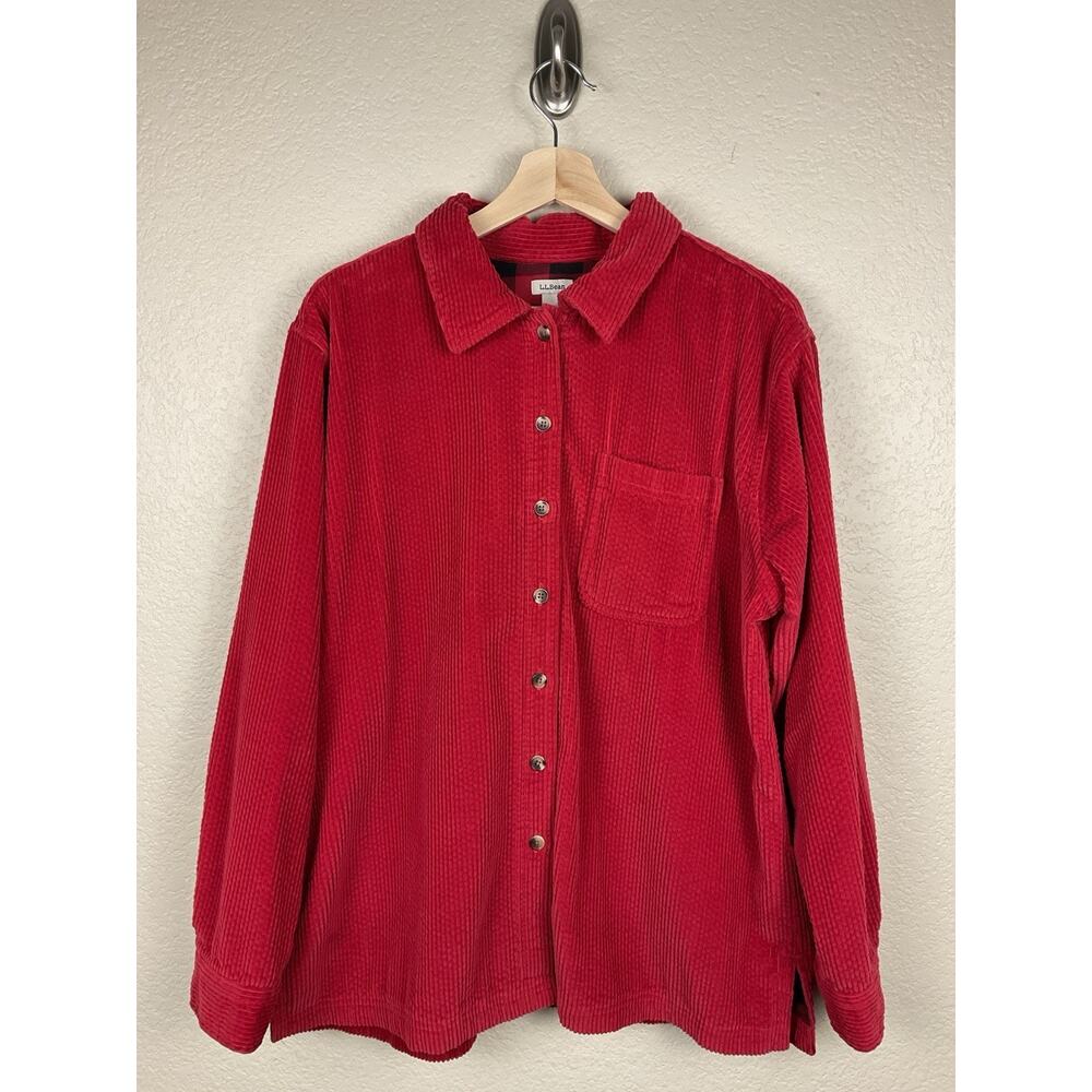 LL Bean 100% Cotton Large Wide Wale Button Up Shacket Shirt Jacket Corduroy